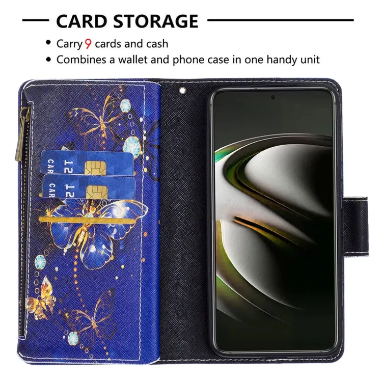 For Samsung Galaxy S22 5G Colored Drawing Pattern Zipper Horizontal Flip Phone Leather Case with