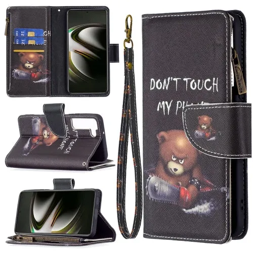 For Samsung Galaxy S22 5G Colored Drawing Pattern Zipper Horizontal Flip Phone Leather Case with