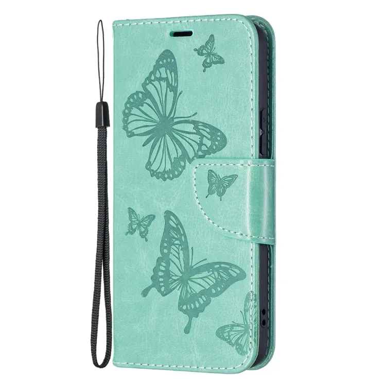 For Samsung Galaxy S22 5G Embossing Two Butterflies Pattern Leather Phone Case with Holder
