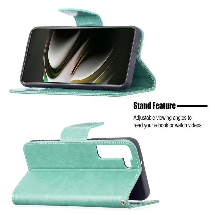 For Samsung Galaxy S22 5G Embossing Two Butterflies Pattern Leather Phone Case with Holder