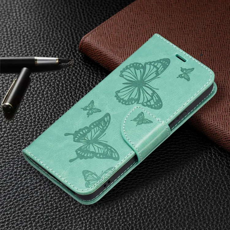 For Samsung Galaxy S22 5G Embossing Two Butterflies Pattern Leather Phone Case with Holder