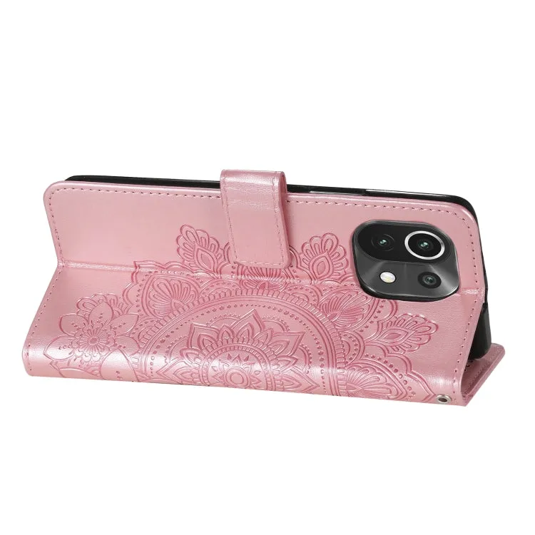 For Xiaomi Mi 11 7-petal Flowers Embossing Pattern Horizontal Flip PU Leather Case with Holder