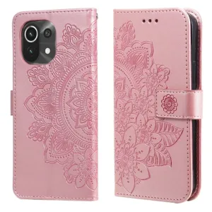 For Xiaomi Mi 11 7-petal Flowers Embossing Pattern Horizontal Flip PU Leather Case with Holder