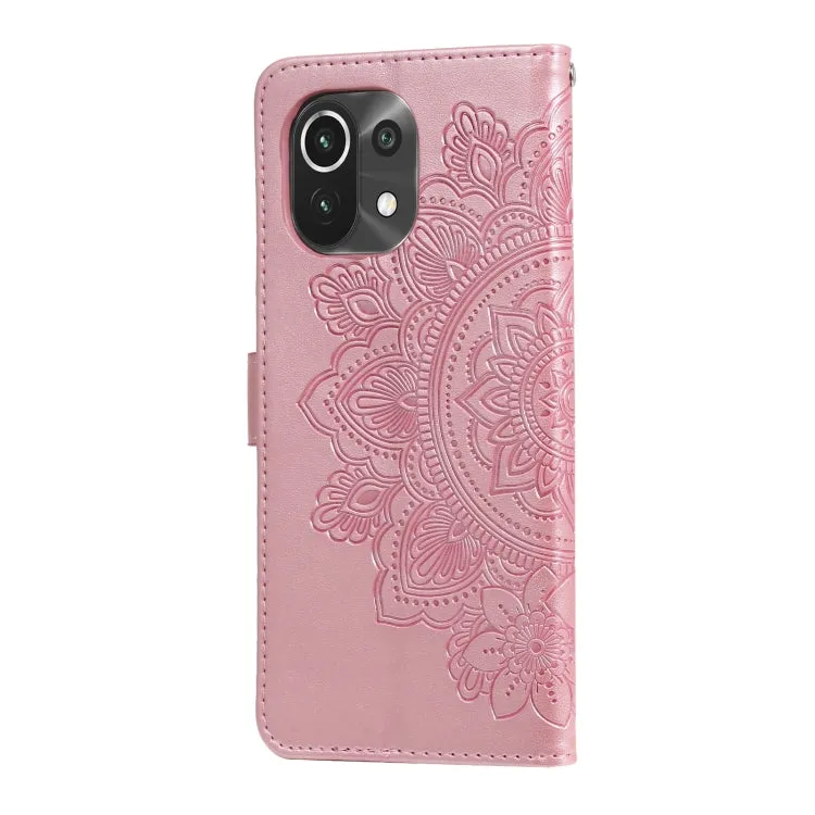 For Xiaomi Mi 11 7-petal Flowers Embossing Pattern Horizontal Flip PU Leather Case with Holder