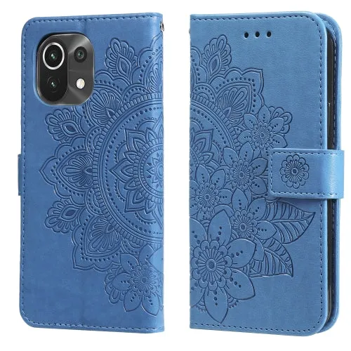 For Xiaomi Mi 11 7-petal Flowers Embossing Pattern Horizontal Flip PU Leather Case with Holder