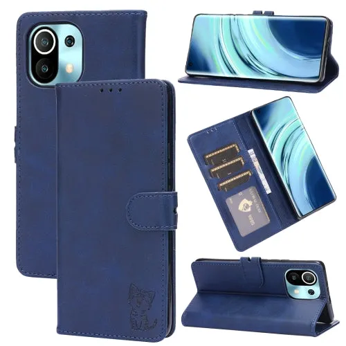 For Xiaomi Mi 11 Embossed Happy Cat Pattern Horizontal Flip Leather Case with Holder  Card