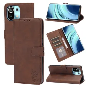 For Xiaomi Mi 11 Embossed Happy Cat Pattern Horizontal Flip Leather Case with Holder  Card
