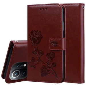 For Xiaomi Mi 11 Rose Embossed Horizontal Flip PU Leather Case with Holder  Card Slots