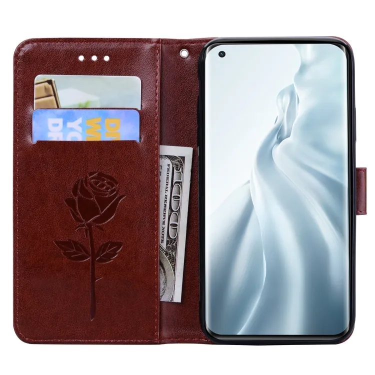 For Xiaomi Mi 11 Rose Embossed Horizontal Flip PU Leather Case with Holder  Card Slots