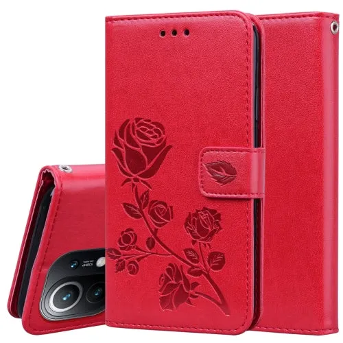 For Xiaomi Mi 11 Rose Embossed Horizontal Flip PU Leather Case with Holder  Card Slots