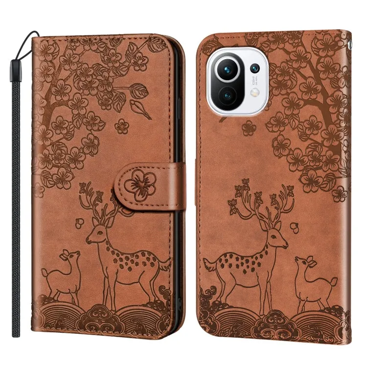 For Xiaomi Mi 11 Sika Deer Embossing Pattern Horizontal Flip PU Leather Case with Holder  Card