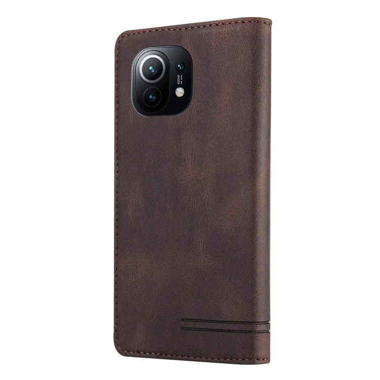 For Xiaomi Mi 11 Skin Feel Anti-theft Brush Horizontal Flip Leather Case with Holder  Card