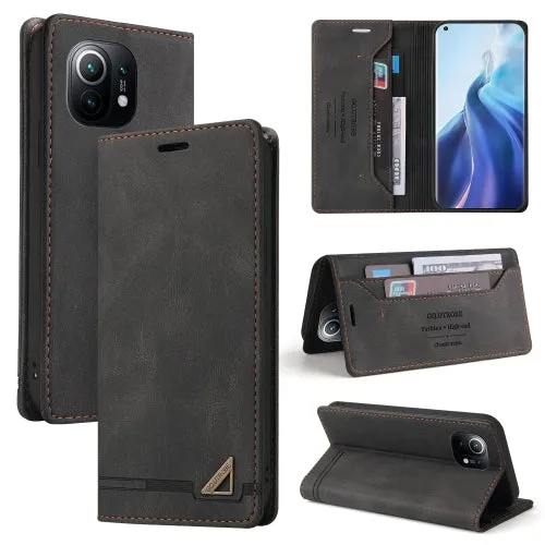 For Xiaomi Mi 11 Skin Feel Anti-theft Brush Horizontal Flip Leather Case with Holder  Card