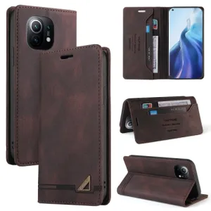 For Xiaomi Mi 11 Skin Feel Anti-theft Brush Horizontal Flip Leather Case with Holder  Card