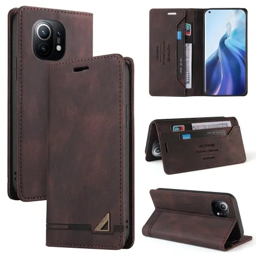 For Xiaomi Mi 11 Skin Feel Anti-theft Brush Horizontal Flip Leather Case with Holder  Card