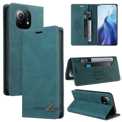 For Xiaomi Mi 11 Skin Feel Anti-theft Brush Horizontal Flip Leather Case with Holder  Card