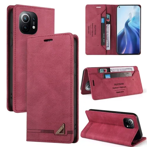 For Xiaomi Mi 11 Skin Feel Anti-theft Brush Horizontal Flip Leather Case with Holder  Card