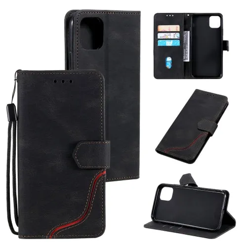 For Xiaomi Mi 11 Three-color Stitching Calf Texture Horizontal Flip Leather Case with Holder