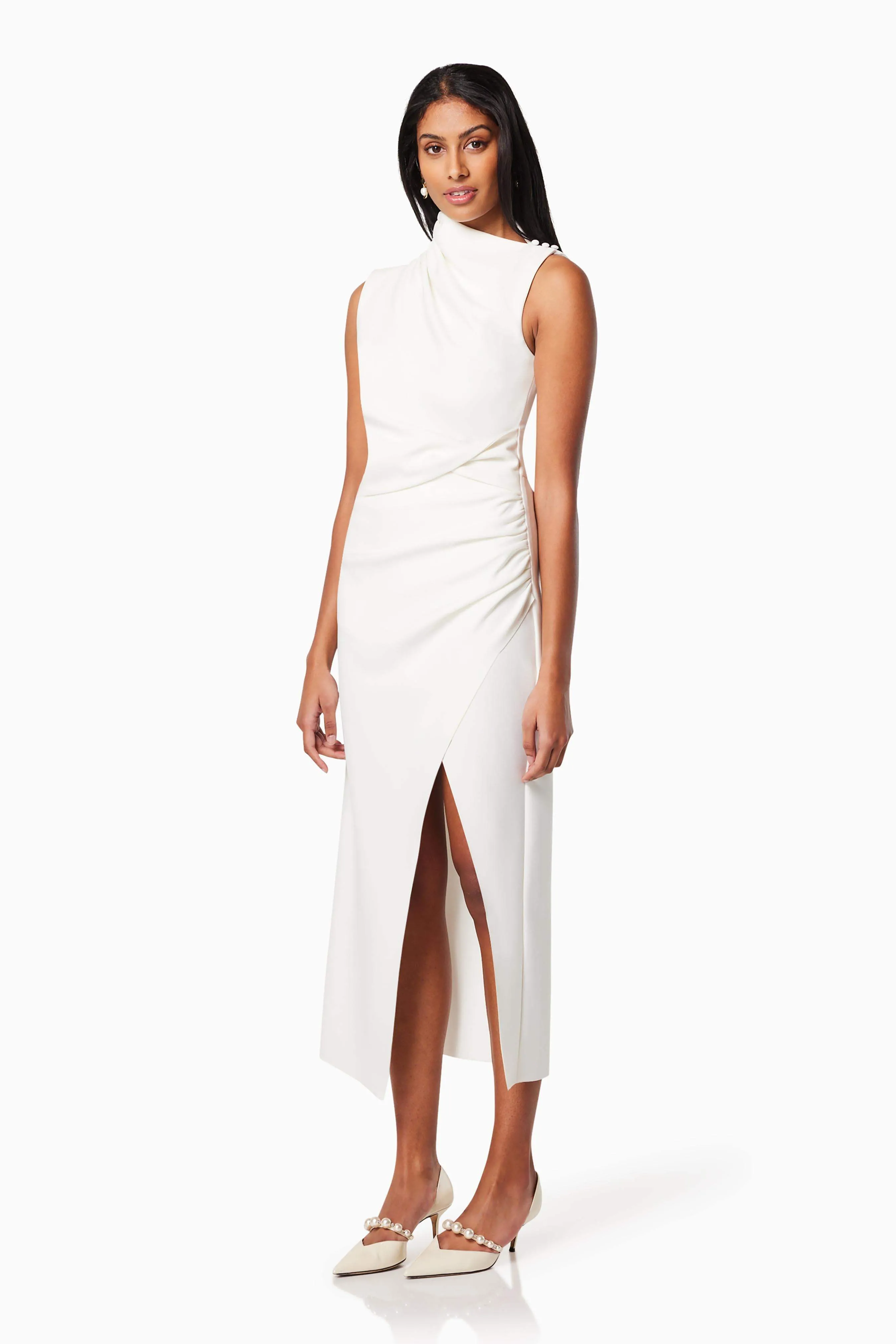 Genoa Fitted Midi Dress In White