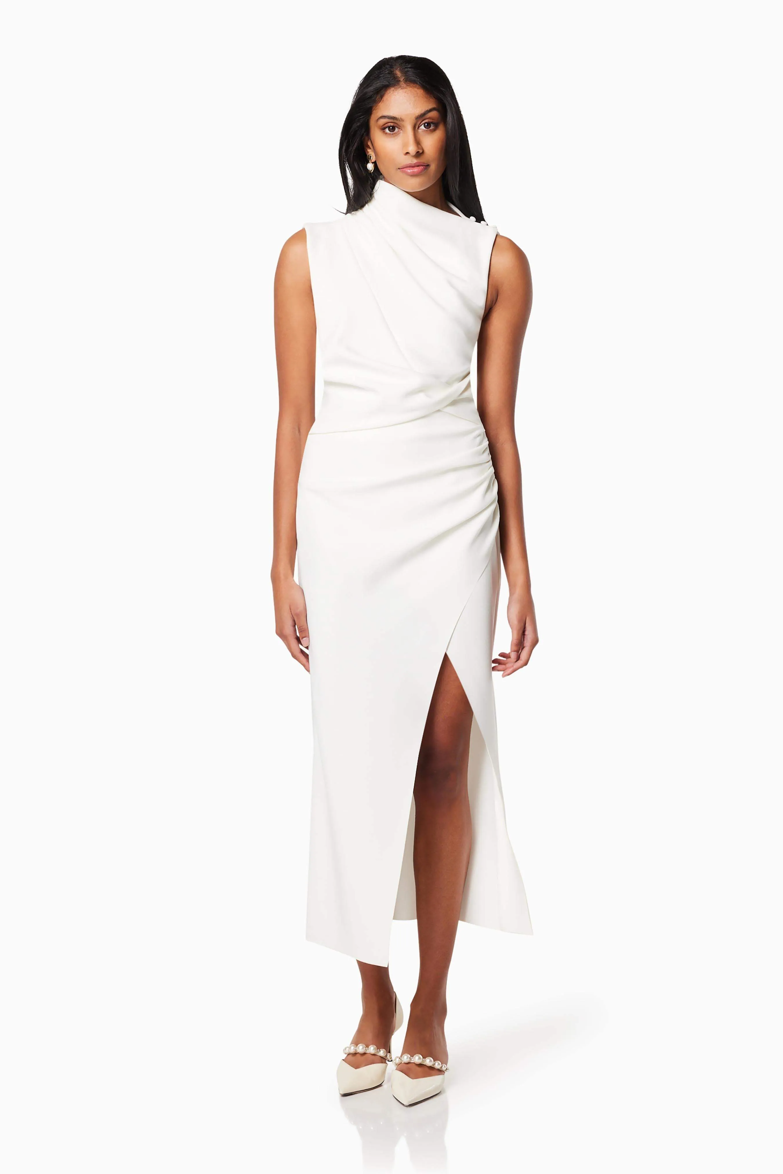 Genoa Fitted Midi Dress In White