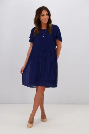 Gloss by Shine On Alberta Pleated Shift Dress Blue