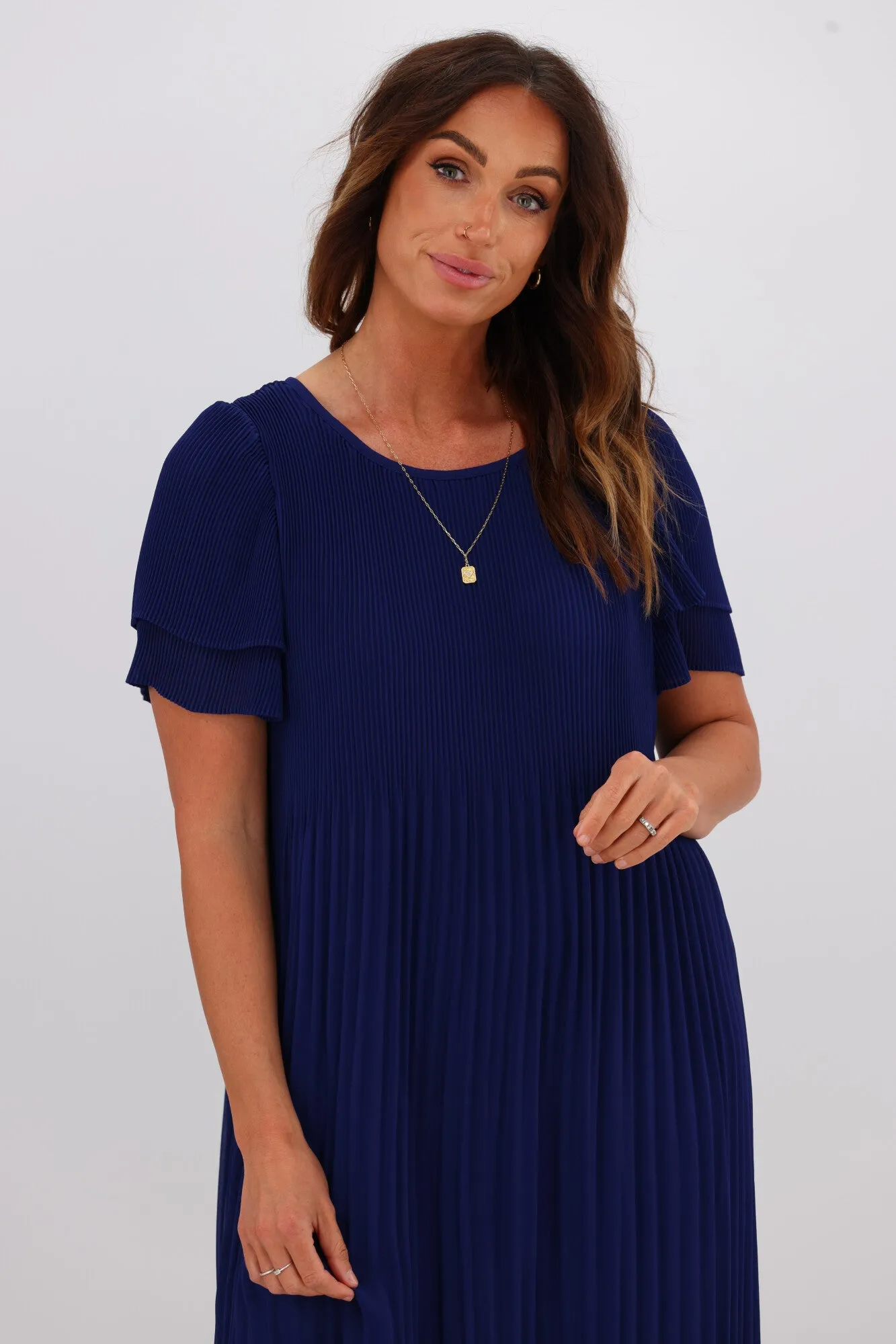 Gloss by Shine On Alberta Pleated Shift Dress Blue