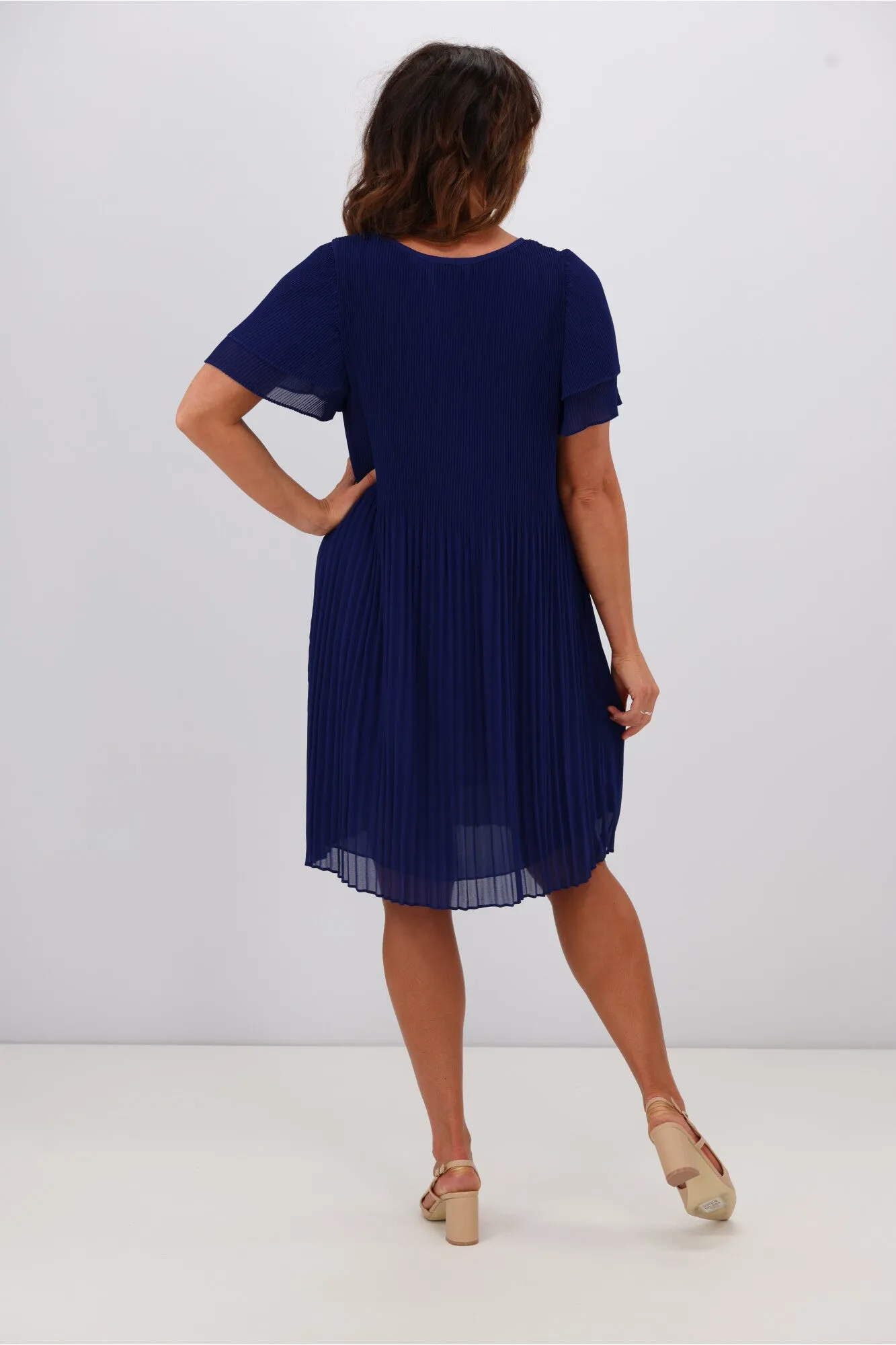 Gloss by Shine On Alberta Pleated Shift Dress Blue