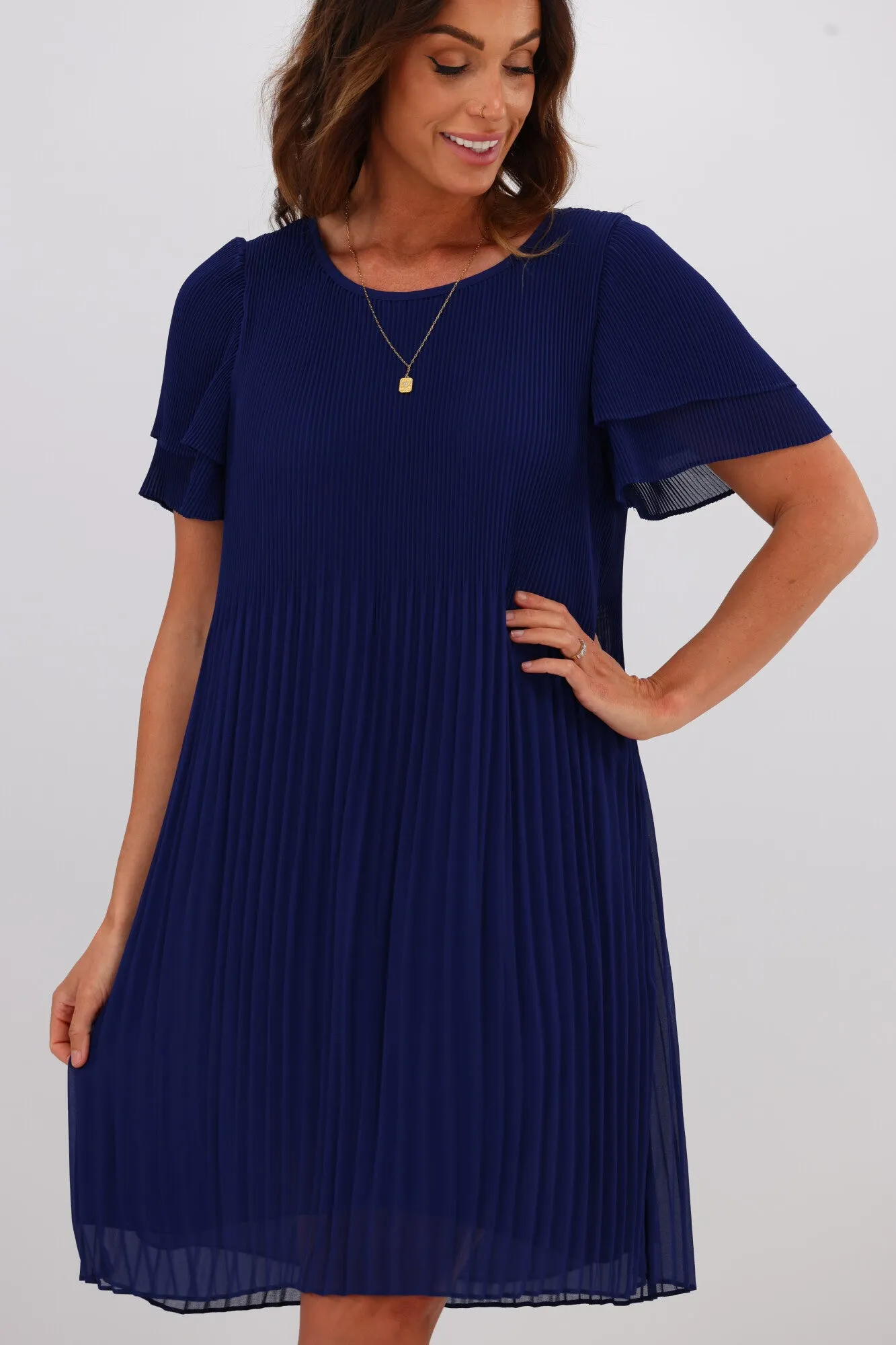 Gloss by Shine On Alberta Pleated Shift Dress Blue