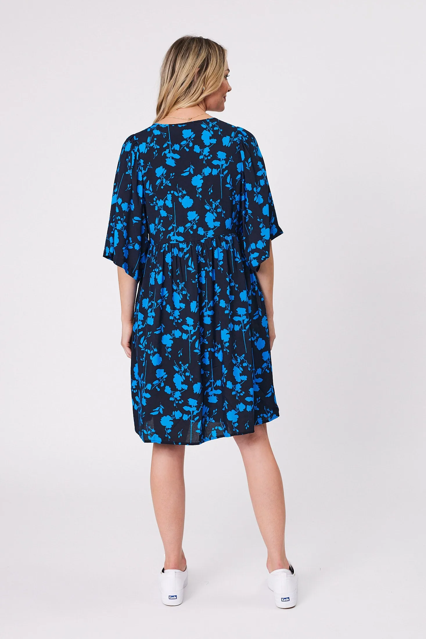 Gloss by Shine On Antonia Wide Sleeve Dress Black Blue Floral