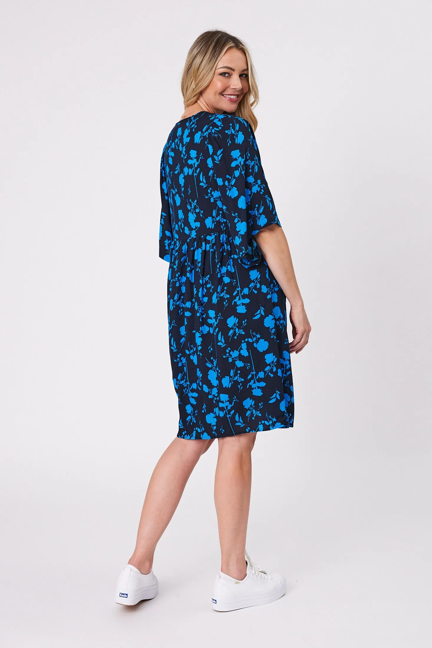 Gloss by Shine On Antonia Wide Sleeve Dress Black Blue Floral