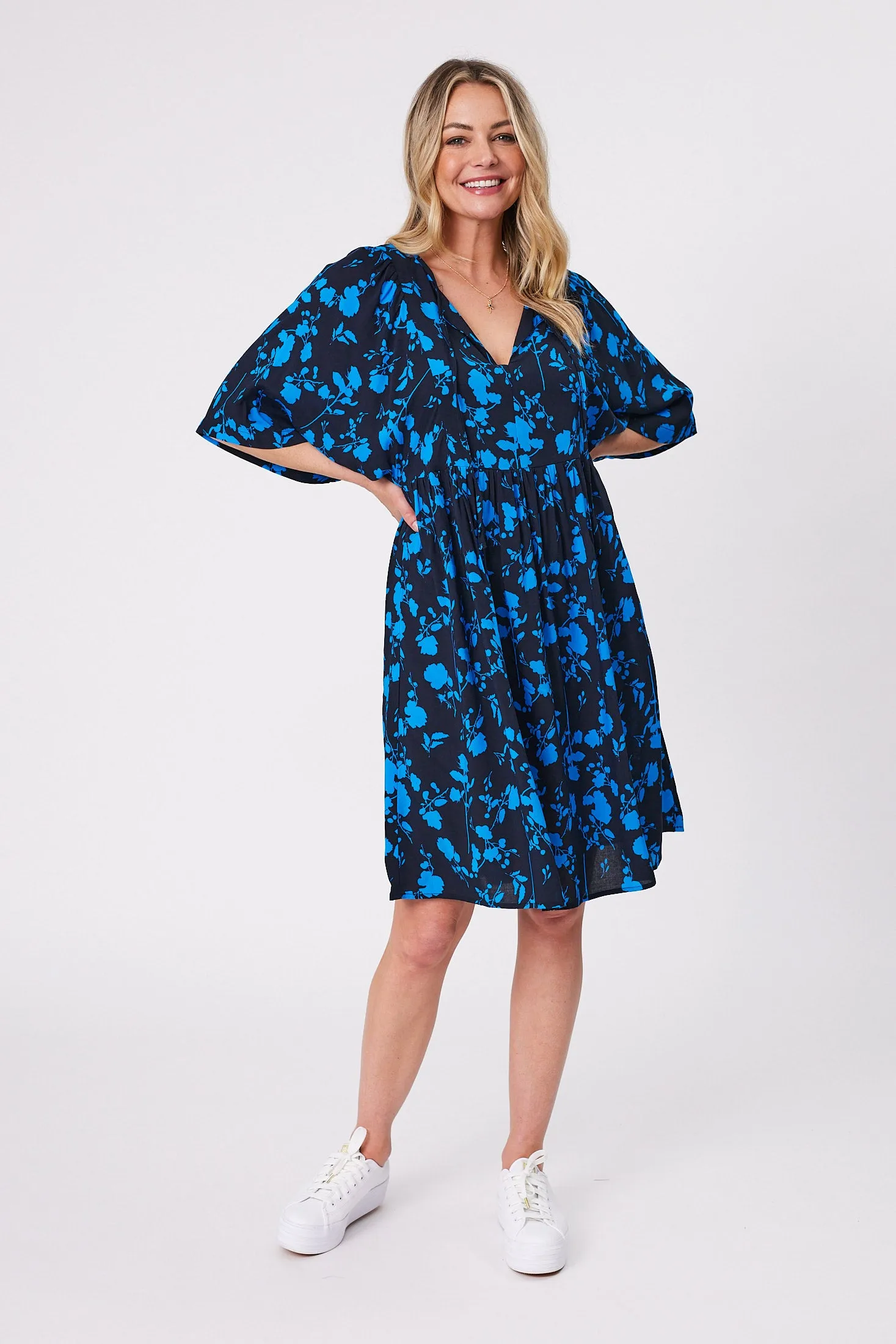 Gloss by Shine On Antonia Wide Sleeve Dress Black Blue Floral