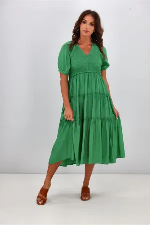 Gloss by Shine On Eadie Angle Shirred Bodice Dress Jade