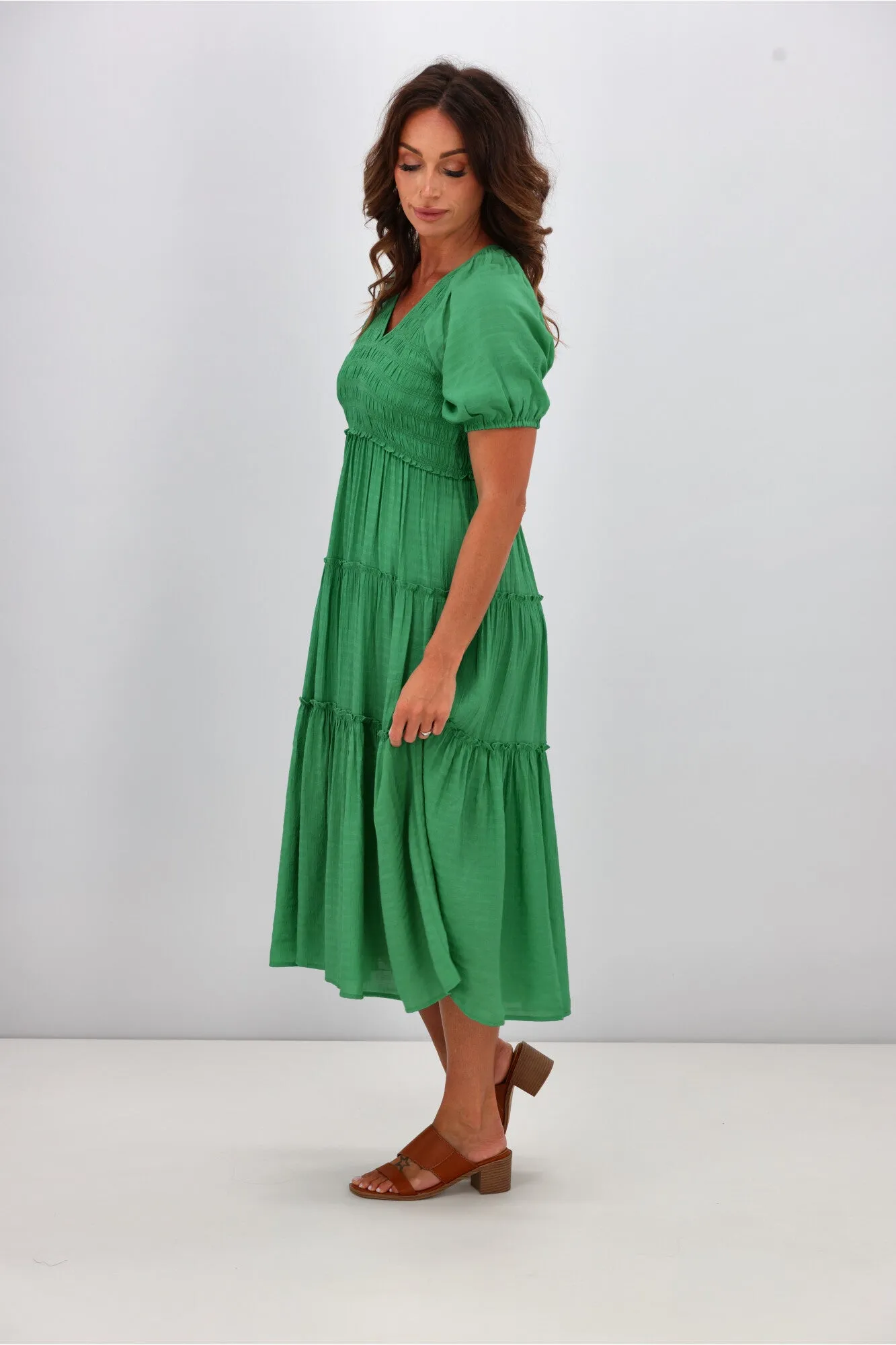 Gloss by Shine On Eadie Angle Shirred Bodice Dress Jade