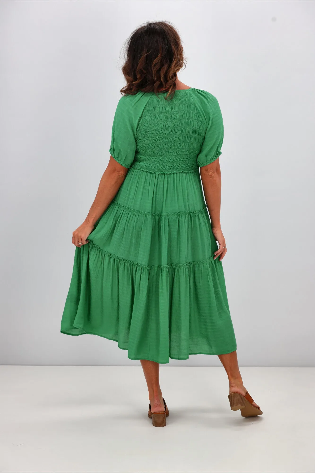 Gloss by Shine On Eadie Angle Shirred Bodice Dress Jade
