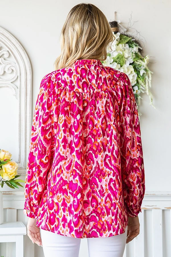 Go For It Abstract Button Down Blouse - Fuchsia - Final Sale