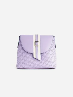 Kate Vegan Leather Basket Weave Crossbody Bag | Lilac