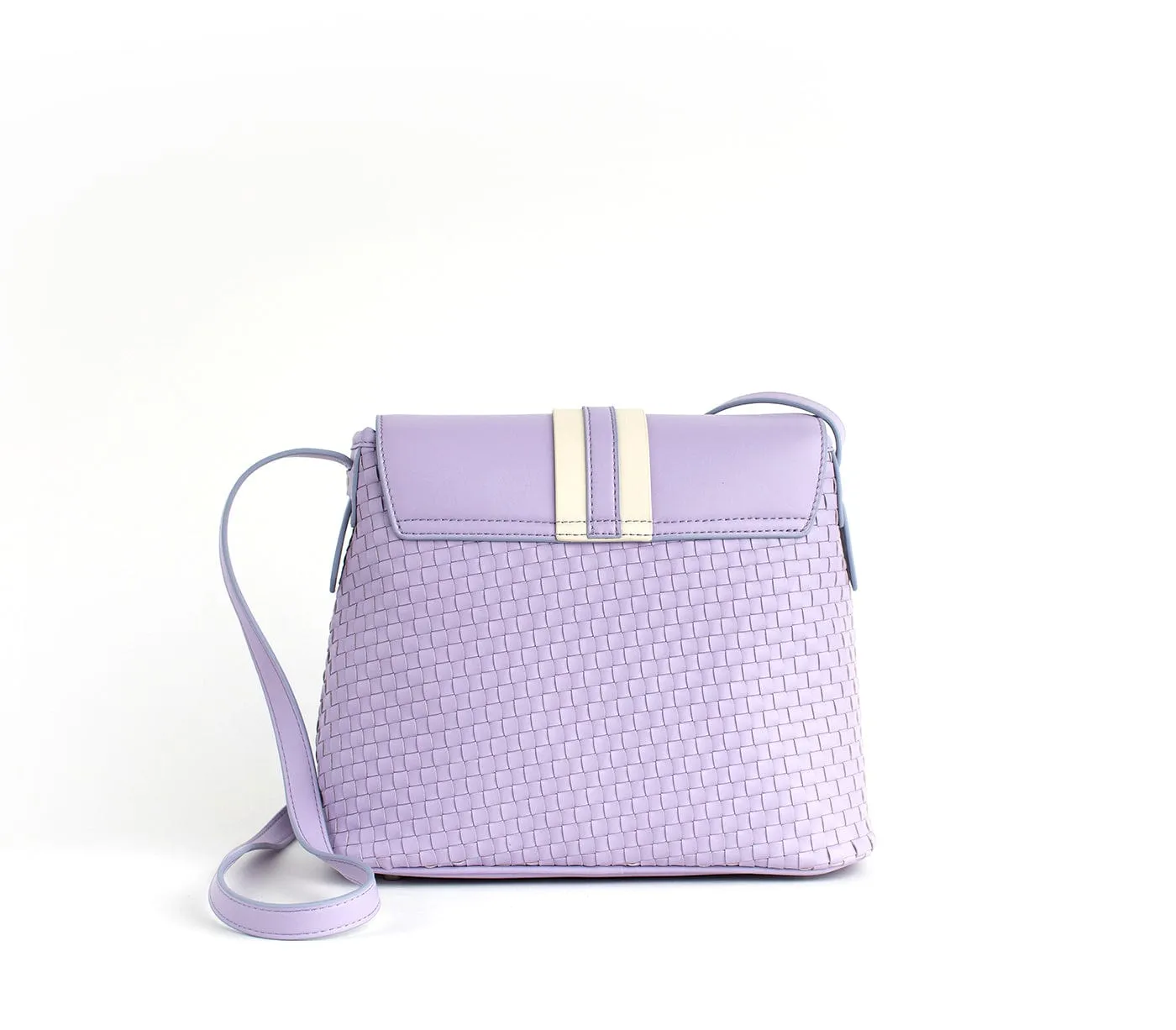 Kate Vegan Leather Basket Weave Crossbody Bag | Lilac