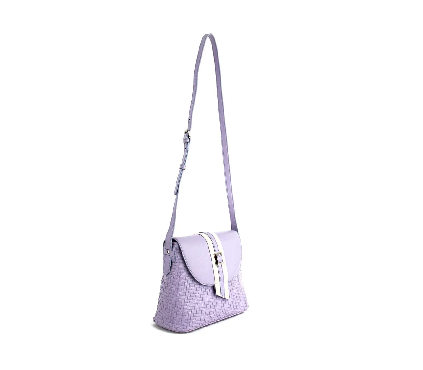 Kate Vegan Leather Basket Weave Crossbody Bag | Lilac