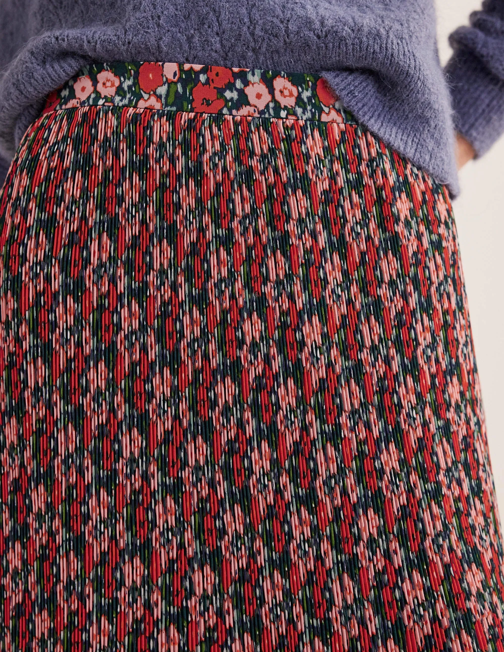Knee Length Plisse Skirt-Multi, Abstract Poppy Small
