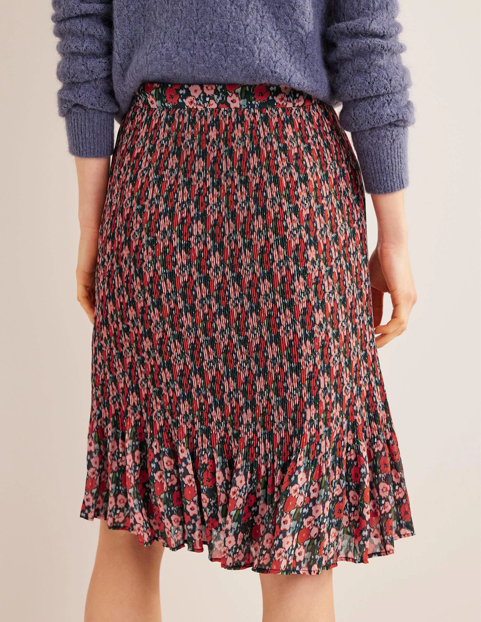 Knee Length Plisse Skirt-Multi, Abstract Poppy Small