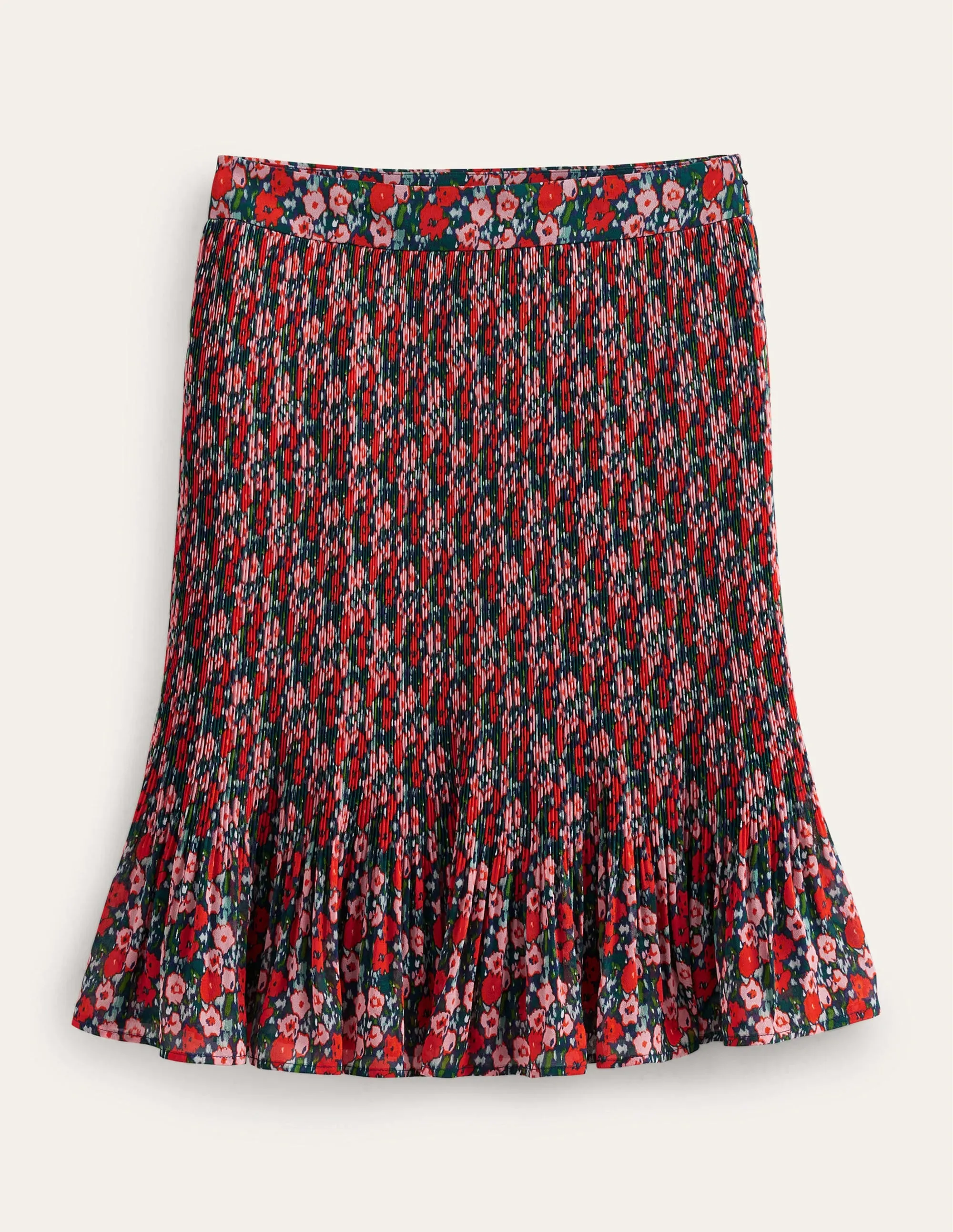 Knee Length Plisse Skirt-Multi, Abstract Poppy Small