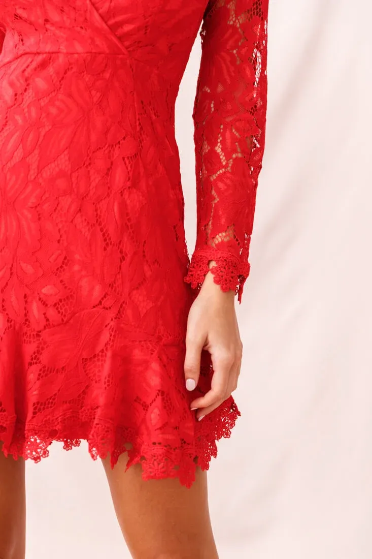 Kyle Long Sleeve Lace Dress Red