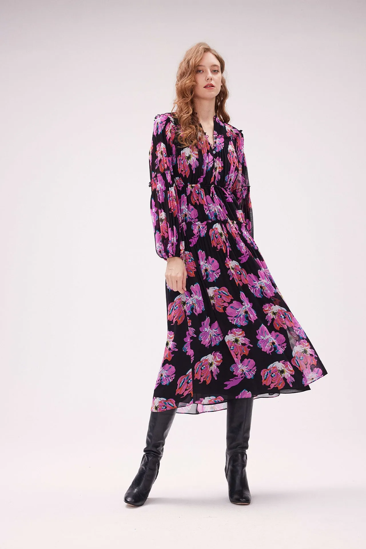 Link Dress In Print Micro Pleats