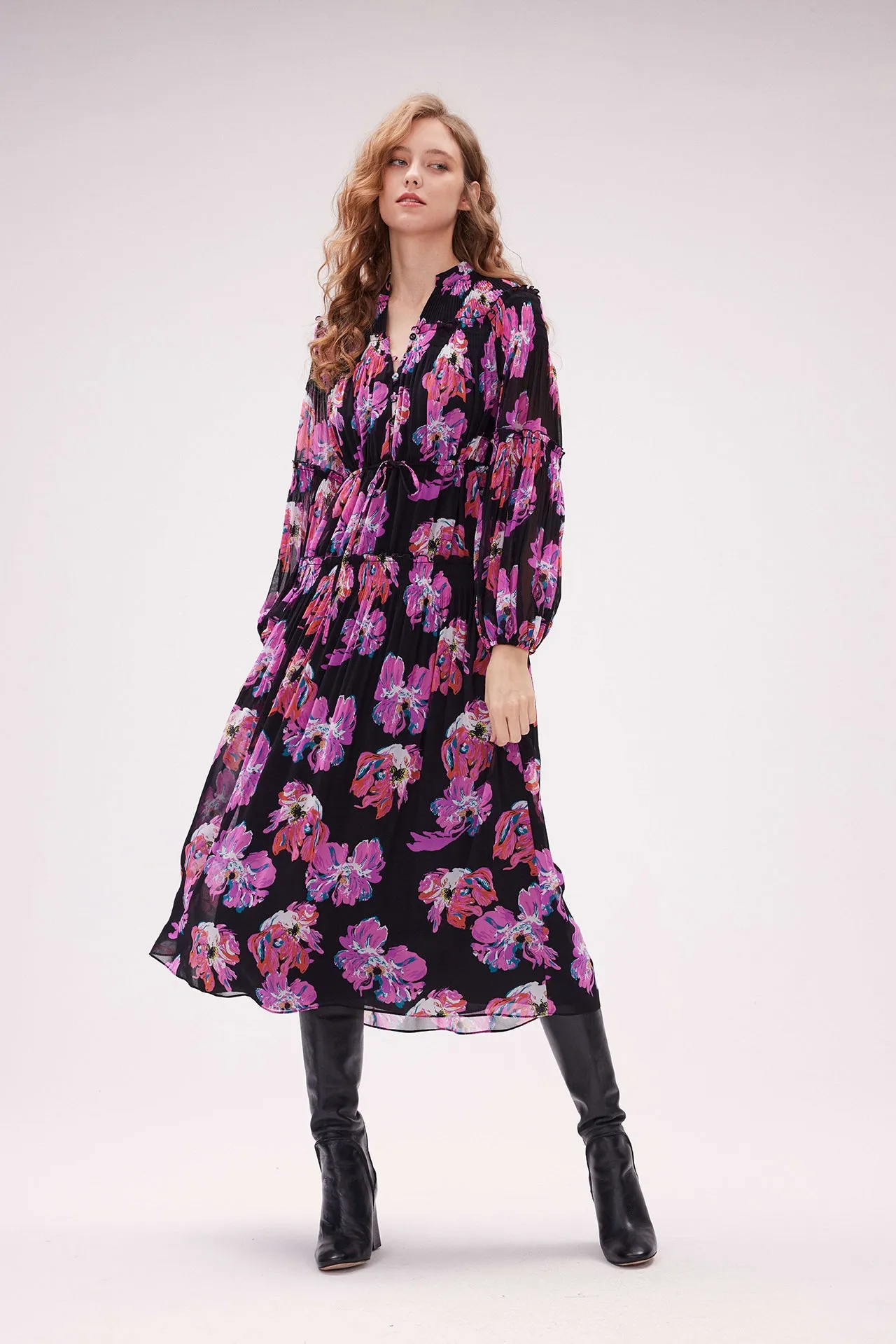 Link Dress In Print Micro Pleats