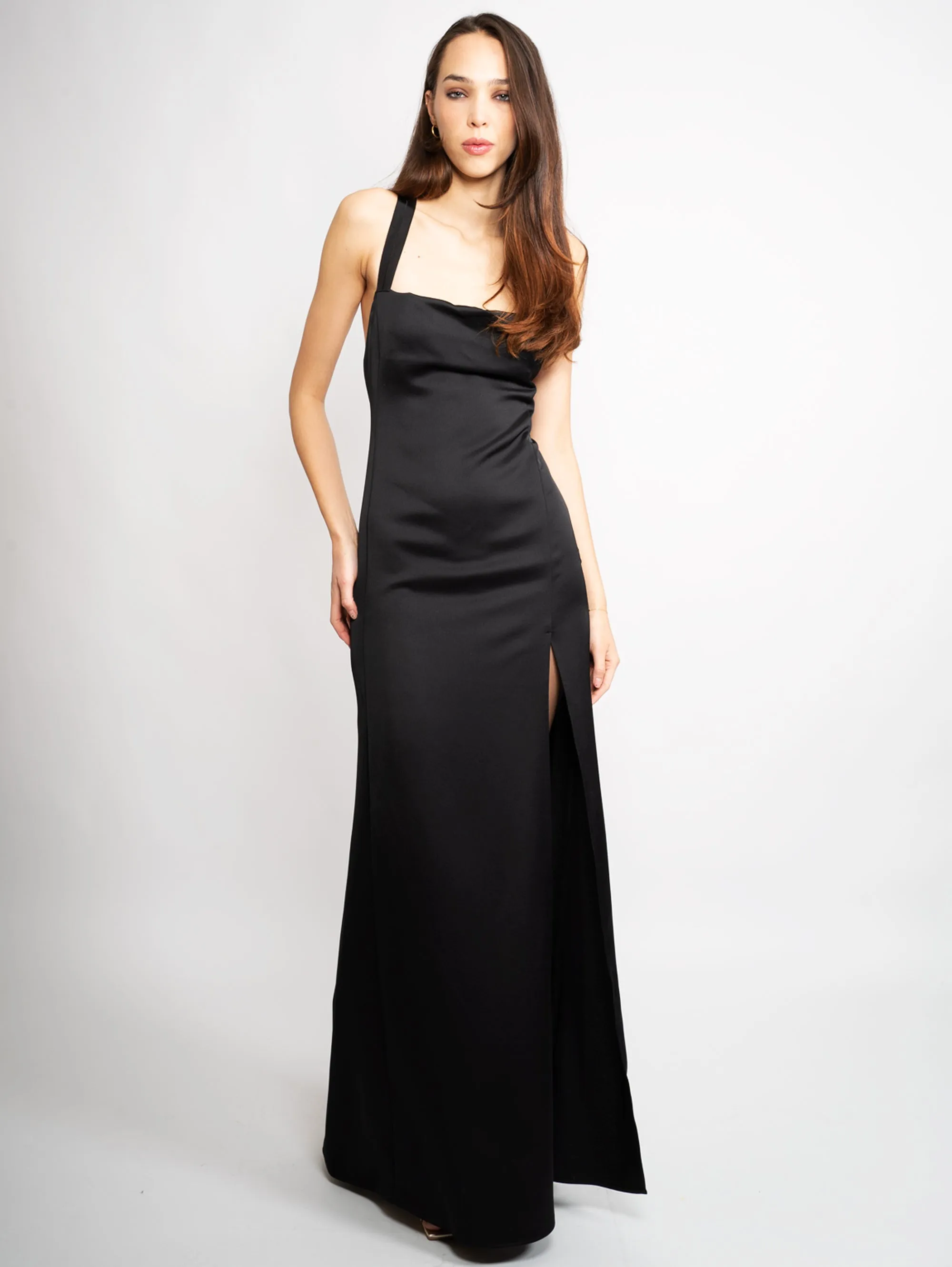 Long Dress in Black Satin