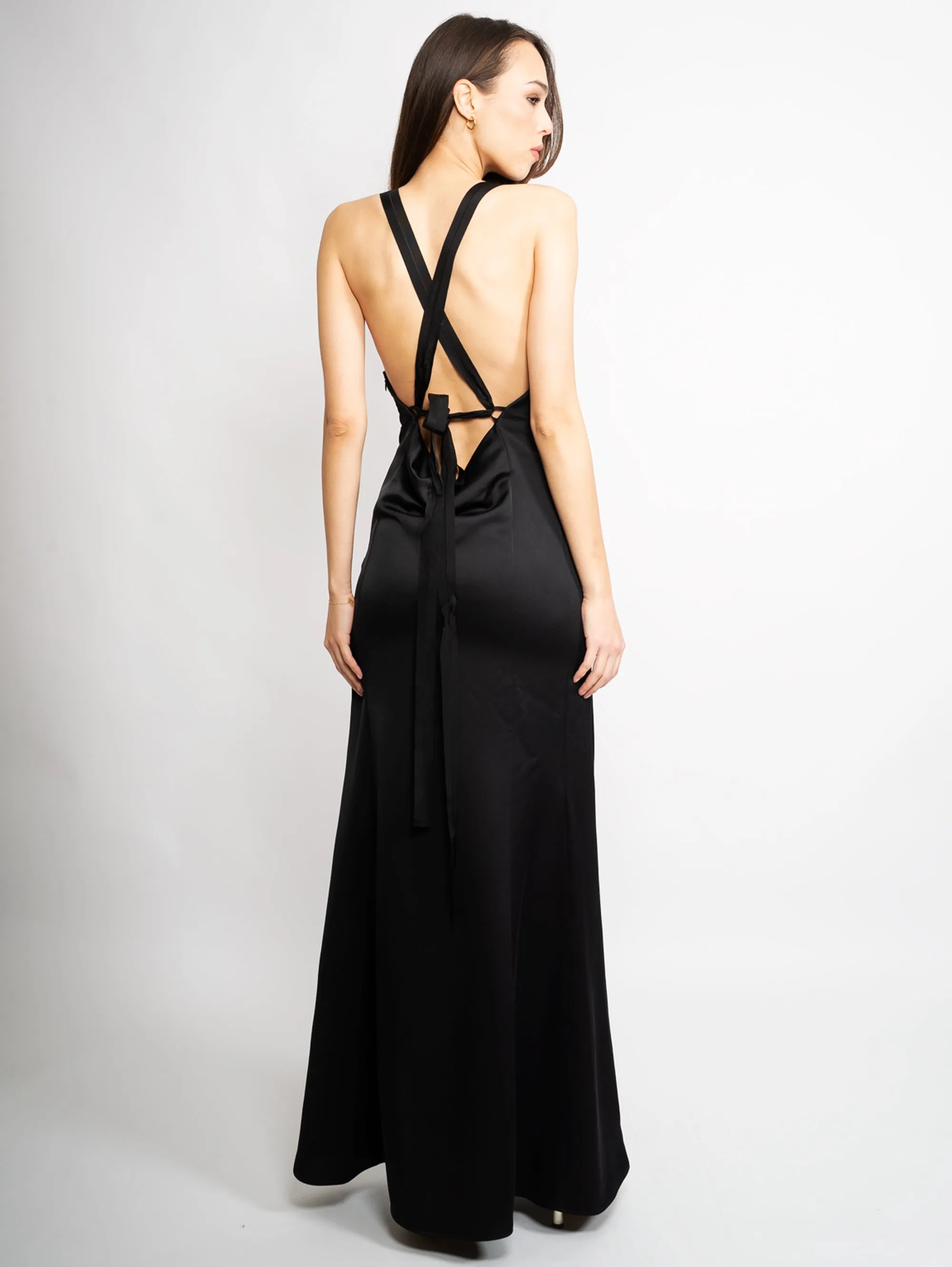 Long Dress in Black Satin