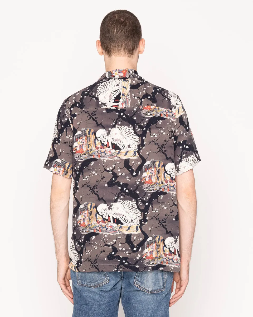 Naked & Famous Denim Aloha Shirt - Skeletons / Dark Grey
