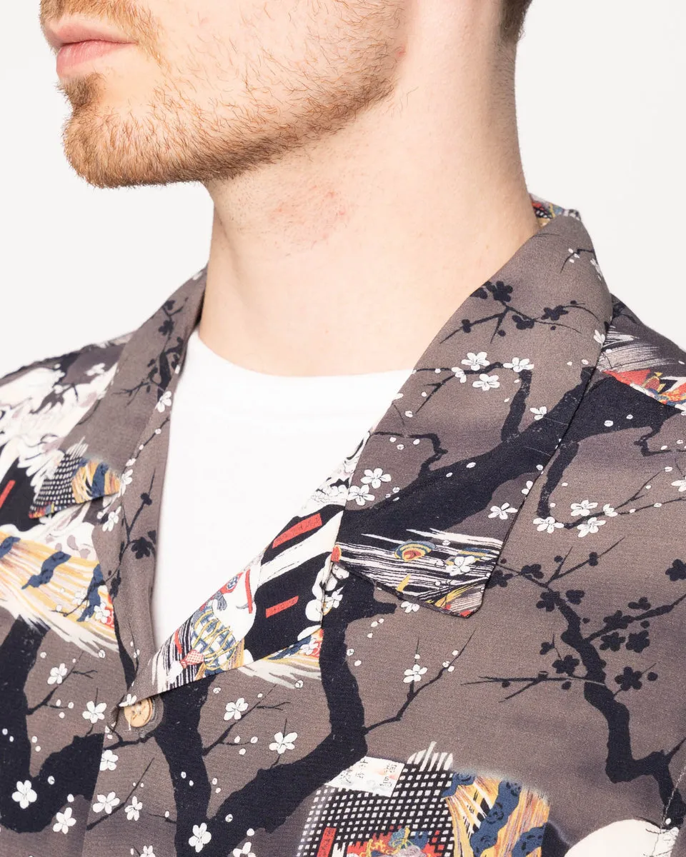 Naked & Famous Denim Aloha Shirt - Skeletons / Dark Grey