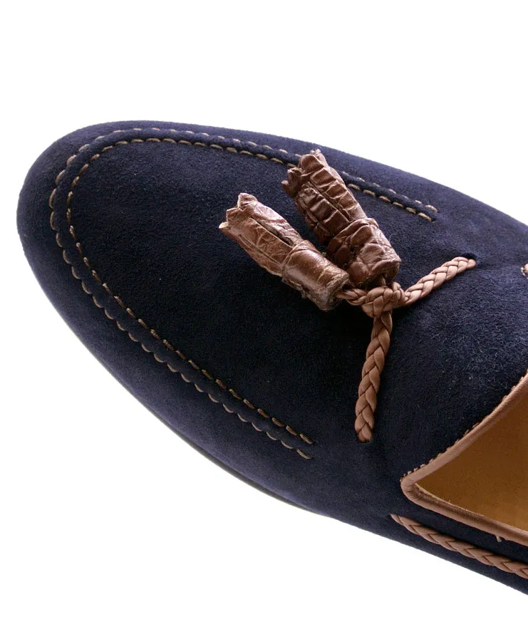 NAPLES Italian Kid Suede with Embossed Crocodile Tassel Loafer