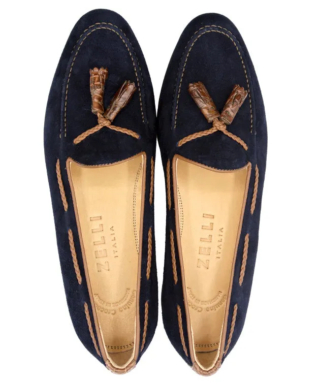 NAPLES Italian Kid Suede with Embossed Crocodile Tassel Loafer